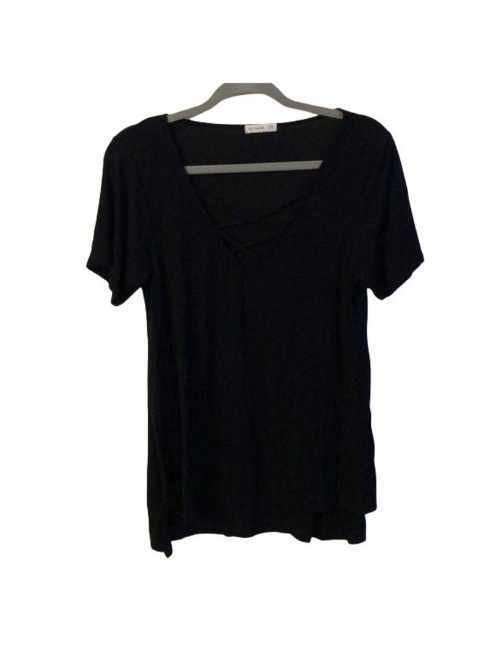 Cotton On Black V-Neck Short Sleeve Top With Criss-Cross Detail Size S
